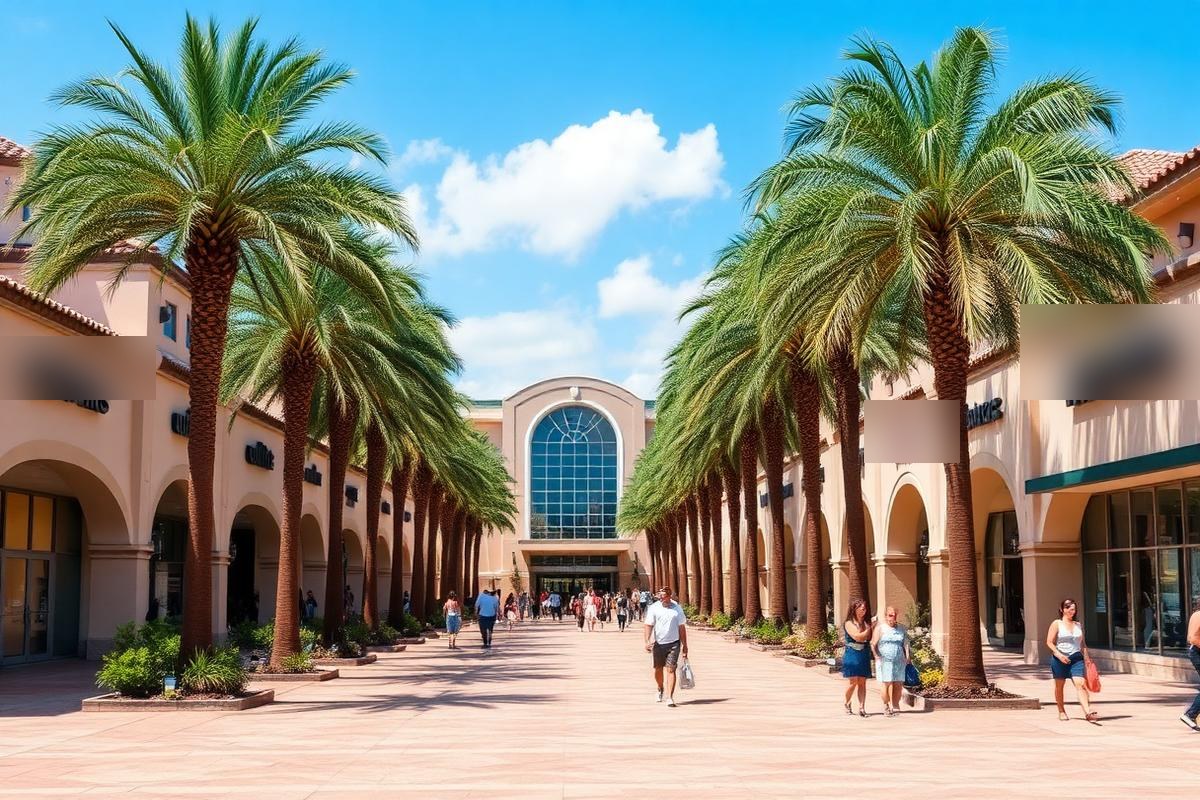 Palm-lined promenade at Sawgrass Mills