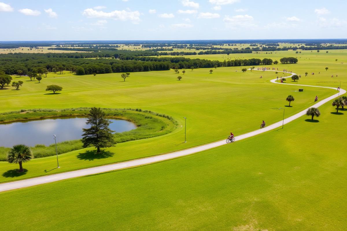 Open green fields and paths at Markham Park