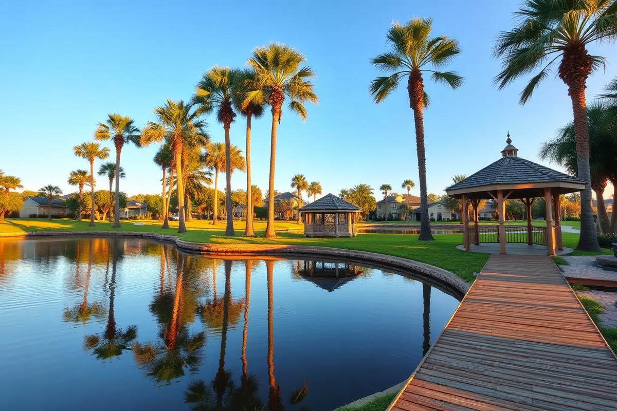 Lake and gazebo at Welleby Park in Sunrise Florida